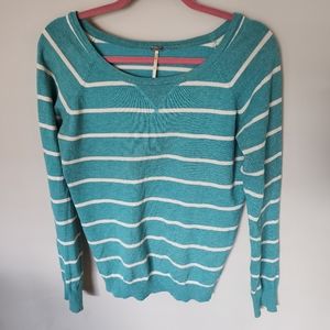 Teal sweater with white stripes (L)